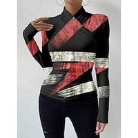 Women's T shirt Tee Graphic Red Print Long Sleeve Daily Weekend Fashion V Neck Regular Fit Spring   Fall Lightinthebox - thumbnail