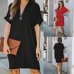 Women's Casual Dress Summer Dress Plain Dress Mini Dress Ruched Work Street Date Streetwear V Neck Short Sleeve Regular Fit Black White Yellow Color S M L XL 2XL Size Lightinthebox