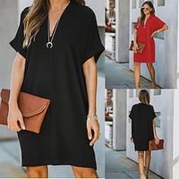 Women's Casual Dress Summer Dress Plain Dress Mini Dress Ruched Work Street Date Streetwear V Neck Short Sleeve Regular Fit Black White Yellow Color S M L XL 2XL Size Lightinthebox - thumbnail