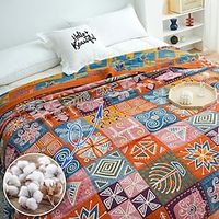 100% Cotton Boho Coverlet, Lightweight Soft Reversible Blanket, Washed Summer Quilt, Luxurious Breathable Bedspread for All Season miniinthebox - thumbnail