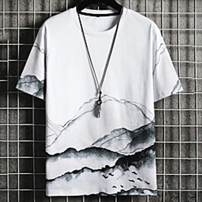 Men's Unisex Tee T shirt Hot Stamping Scenery Graphic Prints Plus Size Print Short Sleeve Casual Tops Cotton Basic Fashion Designer Big and Tall White Black Khaki Lightinthebox