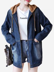 Casual Solid Hooded Denim Coat