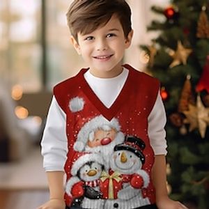 Christmas Boys 3D Snowman Sweater Vest Sleeveless 3D Print Fall Winter Sports Fashion Streetwear Polyester Kids 3-12 Years V Neck Outdoor Casual Daily Regular Fit Lightinthebox