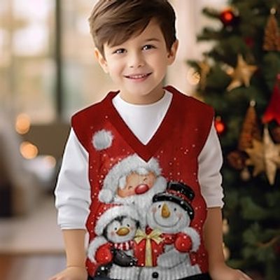 Christmas Boys 3D Snowman Sweater Vest Sleeveless 3D Print Fall Winter Sports Fashion Streetwear Polyester Kids 3-12 Years V Neck Outdoor Casual Daily Regular Fit Lightinthebox