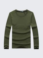 Simple Style Casual Cotton Solid Color O-Neck Long Sleeve Plus Size T-Shirt For Men