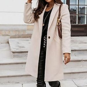 Women's Winter Jacket Coat Casual Jacket Outdoor Office Work Winter Fall Long Coat Regular Fit Windproof Warm Breathable Simple Classic Style Classic  Timeless Jacket Long Sleeve Solid Color Pure miniinthebox