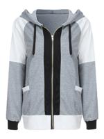 Loose Contrast Color Patchwork Hooded Coat - thumbnail