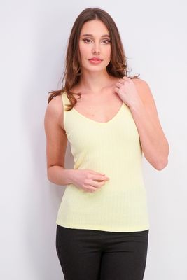Womens V-Neck Sleeveless Knitted Tank  Yellow
