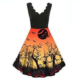 Women's A Line Dress Knee Length Dress Purple Yellow Sleeveless Color Block Backless Print Fall V Neck Casual Halloween 2021 S M L XL XXL 3XL 4XL 5XL miniinthebox