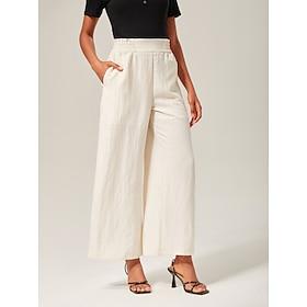 Tencel-Linen Ruffled Ruched Wide-Leg Pants
