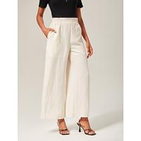 Tencel-Linen Ruffled Ruched Wide-Leg Pants