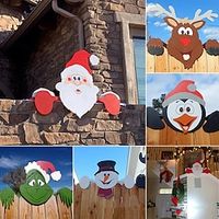 Santa Claus And Reindeer Peep At The Fence To Decorate The Christmas Theme Fence Garden And Yard Lightinthebox - thumbnail