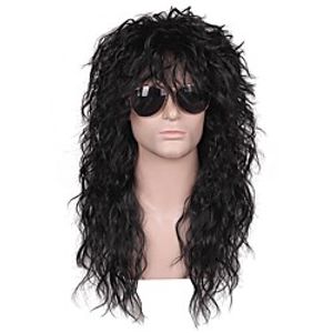 Mullet Wig Synthetic Wig Curly Neat Bang Wig Medium Length Black Synthetic Hair Men's Cosplay Party Fashion Black (Only Wig Without Glasses) miniinthebox