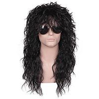 Mullet Wig Synthetic Wig Curly Neat Bang Wig Medium Length Black Synthetic Hair Men's Cosplay Party Fashion Black (Only Wig Without Glasses) miniinthebox - thumbnail