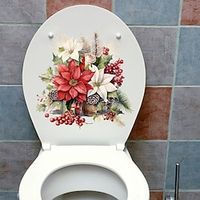 Christmas Sticker, Xmas Floral Toilet Seat Decal, Waterproof Self-adhesive Bathroom Decoration Decal, Bathroom Decoration Sticker, Home Decor Lightinthebox - thumbnail