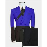 BlackRoyal Blue Men's Wedding Prom Suits Patchwork Colorblock 2 Piece Fashion Business Plus Size Double Breasted Six-buttons 2023 miniinthebox