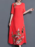 Vintage Embroidery O-neck Layer Half Sleeve Dresses