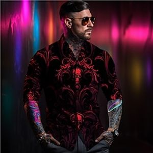 Skeleton Gothic Men's Shirt Daily Wear Going out Spring  Summer Turndown Long Sleeve Red, Royal Blue, Blue S, M, L 4-Way Stretch Fabric Shirt Lightinthebox