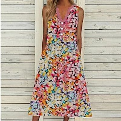 Women's A Line Dress Midi Dress Pink Sleeveless Floral Print Spring Summer V Neck Elegant Casual 2022 S M L XL XXL 3XL Lightinthebox Women's A Line Dress Midi Dress Pink Sleeveless Floral Print Spring Summer V Neck Elegant Casual 2022 S M L XL XXL 3XL Lightinthebox