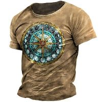 Graphic Compass Fashion Designer Casual Men's 3D Print Short Sleeve Shirt T shirt Tee Tee Top Daily Holiday Vacation T shirt Light Brown Blue Brown Short Sleeve Crew Neck Shirt Summer Clothing Apparel Lightinthebox