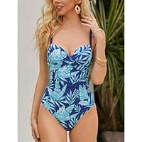 Women's Normal Swimwear One Piece Swimsuit Push Up Tropical Leaves V Neck Vacation Beach Wear Bathing Suits Lightinthebox