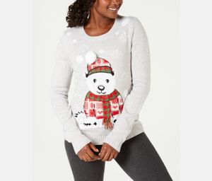 Petite Applique Bear-Graphic Sweater  Smoke Grey Marl