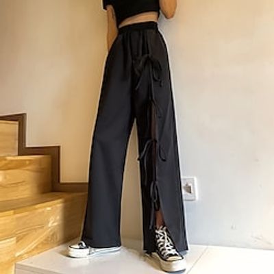 Women's Wide Leg Black Casual Daily Wide Leg Full Length Comfy Solid Colored One-Size Lightinthebox