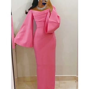 Sheath  Column Evening Gown Elegant Dress Formal Ankle Length Long Sleeve Scoop Neck Stretch Fabric with Ruched Slit 2023 Lightinthebox