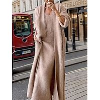 Women's Two Piece Dress Set Sweater Dress Casual Dress Outdoor Daily Streetwear Modern Ribbed Midi Dress V Neck Long Sleeve Plain Loose Fit Apricot Fall Winter S M L Lightinthebox - thumbnail