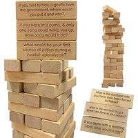 Ice Breaker 54 Pieces Questions Tumbling Tower Game,Building Blocks Lawn Yard Outdoor Game,Wood Blocks Lawn Yard Outdoor Game,Wooden Stacking Tower Games,Wood Blocks with Questions Block Building Game miniinthebox - thumbnail