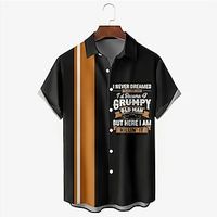 Letter Casual Men's Shirt Daily Wear Going out Weekend Autumn  Fall Turndown Short Sleeves Black, Blue, Black-white S, M, L 4-Way Stretch Fabric Shirt Lightinthebox - thumbnail