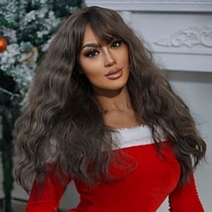 24 Inch Synthetic Wig Women's Wig  Dark Brown Long Wavy Curly Hair With Bangs  Fashion Elegant Daily  Natural miniinthebox