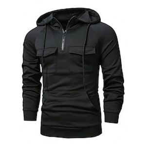 Men's Hoodie Quarter Zipp Hoodie Black Hooded Plain Pocket Sports  Outdoor Daily Holiday Streetwear Cool Casual Spring   Fall Clothing Apparel Hoodies Sweatshirts  Lightinthebox