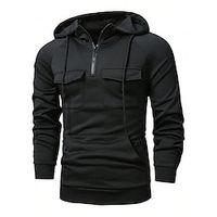Men's Hoodie Quarter Zipp Hoodie Black Hooded Plain Pocket Sports  Outdoor Daily Holiday Streetwear Cool Casual Spring   Fall Clothing Apparel Hoodies Sweatshirts  Lightinthebox - thumbnail