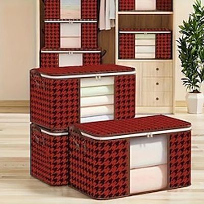 Houndstooth Pattern Storage Box, Dustproof Zipper Organizer, Versatile Wardrobe Container miniinthebox Houndstooth Pattern Storage Box, Dustproof Zipper Organizer, Versatile Wardrobe Container miniinthebox