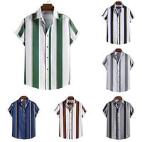 Men's Button Up Shirt Casual Shirt Stripe Turndown Brown Green Deep Blue khaki Light Grey Street Vacation Short Sleeves Button-Down Clothing Apparel Fashion Casual Classic Lightinthebox - thumbnail
