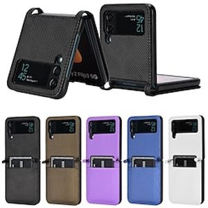 Phone Case For Samsung Galaxy Flip Z Flip 3 Flip Card Holder Slots Solid Colored PU Leather miniinthebox