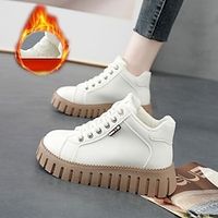 Women's Sneakers Boots White Shoes High Top Sneakers Daily Fleece Lined Booties Ankle Boots Winter Flat Heel Round Toe Plush Casual Minimalism Running Walking PU Lace-up Solid Color Black White miniinthebox - thumbnail