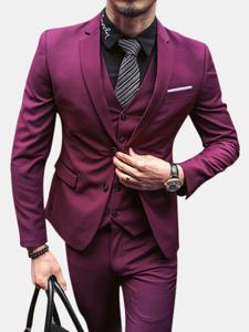 Three Pieces Solid Color Slim Fit Blazer