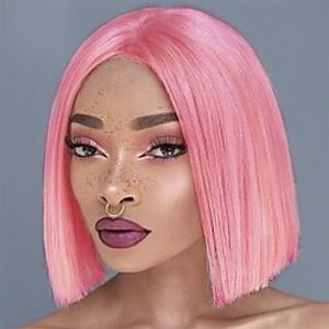 Pink Bob Wigs for Women Short Straight Wig Synthetic Middle Part Shoulder Length Wig for Colorful Cosplay Party Use Lightinthebox