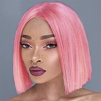 Pink Bob Wigs for Women Short Straight Wig Synthetic Middle Part Shoulder Length Wig for Colorful Cosplay Party Use Lightinthebox - thumbnail