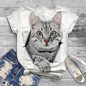 Women's Plus Size Tops T shirt Cat Dog Graphic Print Short Sleeve Crewneck Basic White Black Big Size XL XXL 3XL 4XL 5XL / Holiday miniinthebox