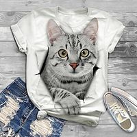 Women's Plus Size Tops T shirt Cat Dog Graphic Print Short Sleeve Crewneck Basic White Black Big Size XL XXL 3XL 4XL 5XL / Holiday miniinthebox - thumbnail