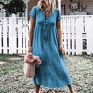 Women's A Line Dress Midi Dress Blue Yellow Army Green Short Sleeve Solid Color Summer Round Neck Elegant 2021 S M L XL XXL 3XL 4XL 5XL Lightinthebox