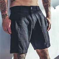 Men's Linen Shorts Summer Shorts Beach Shorts Button Pocket Plain Comfort Breathable Short Holiday Vacation Beach Linen Cotton Blend Hawaiian Boho Black White Lightinthebox