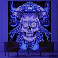 Halloween Skull Blacklight UV Reactive Wall Tapestry Psychedelic Art Decor Blanket Curtain Hanging Home Bedroom Decoration Polyester miniinthebox - thumbnail