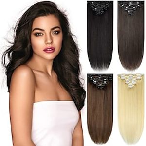 Clip In Hair Extensions Remy Human Hair 7 PCS Pack Silky Straight Natural Color Hair Extensions miniinthebox