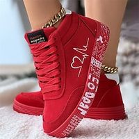 Men's Women's Sneakers Plus Size High Top Sneakers Daily Booties Ankle Boots Embroidery Flat Heel Round Toe Casual Minimalism Running Walking Faux Suede Lace-up Solid Color Black  White Black  Red Lightinthebox - thumbnail