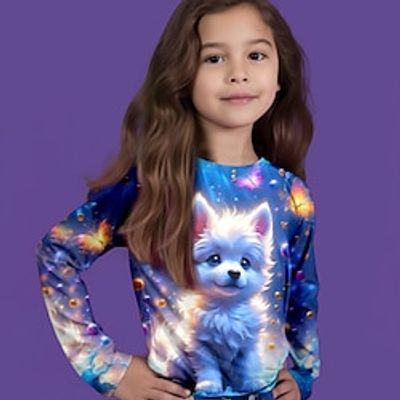 Girls' 3D Dog Tee Shirt Long Sleeve 3D Print Fall Winter Active Fashion Cute Polyester Kids 3-12 Years Crew Neck Outdoor Casual Daily Regular Fit Lightinthebox