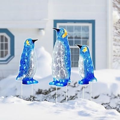 3PCS Penguin Yard Stakes Outdoor, Decorative Garden Stakes Set Garden Floor Insert Garden Sign Insert Hollow Board Printed Waterproof Floor Insert Outdoor Garden Jewelry Lightinthebox